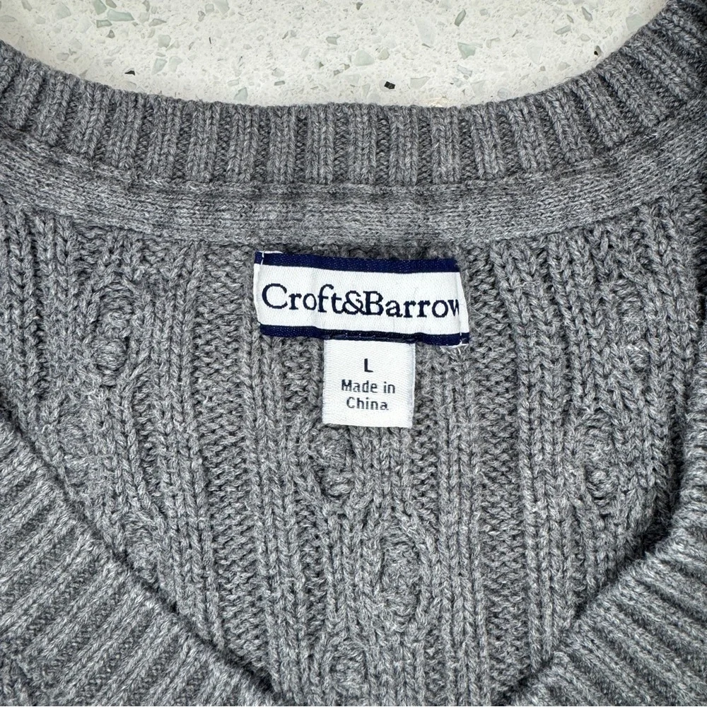 Croft & Barrow Womens Charcoal V-Neck Sweater thick cable knit